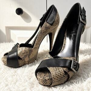 Marciano by Guess Y2K Snakeskin Platform Stiletto Heels Peep Toe Buckle Pumps